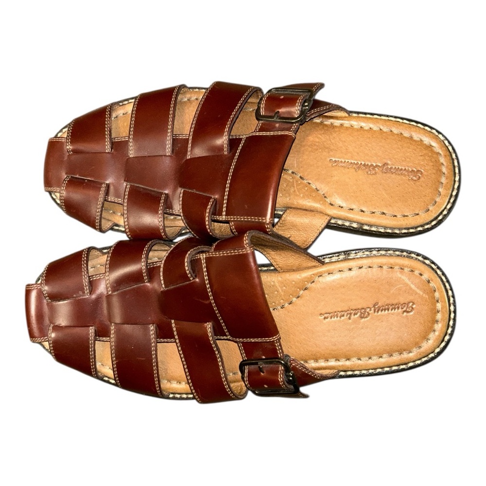 Tommy Bahama Nevins Chestnut Leather Slip On Sandals NWOT Sz. 12